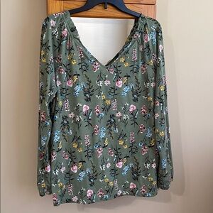 Massini Olive and Pink Floral Blouse